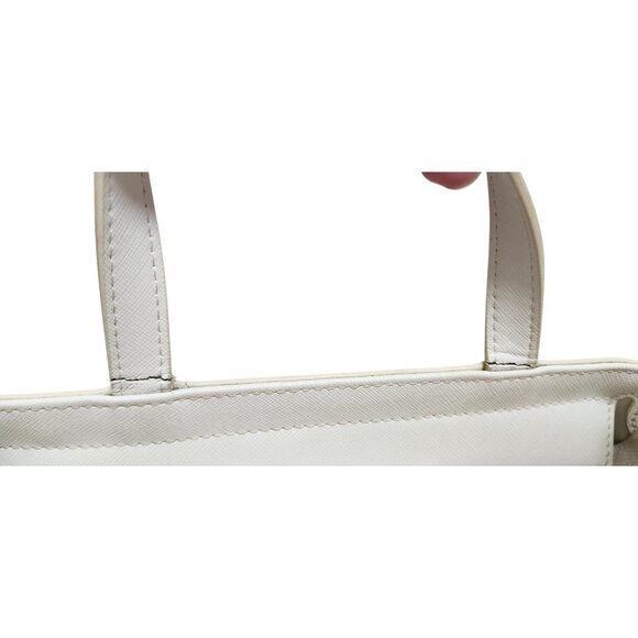 TDE White Structured Leather Tote Bag DT Logo Gold Hardware Crossbody Strap - Picture 8 of 16